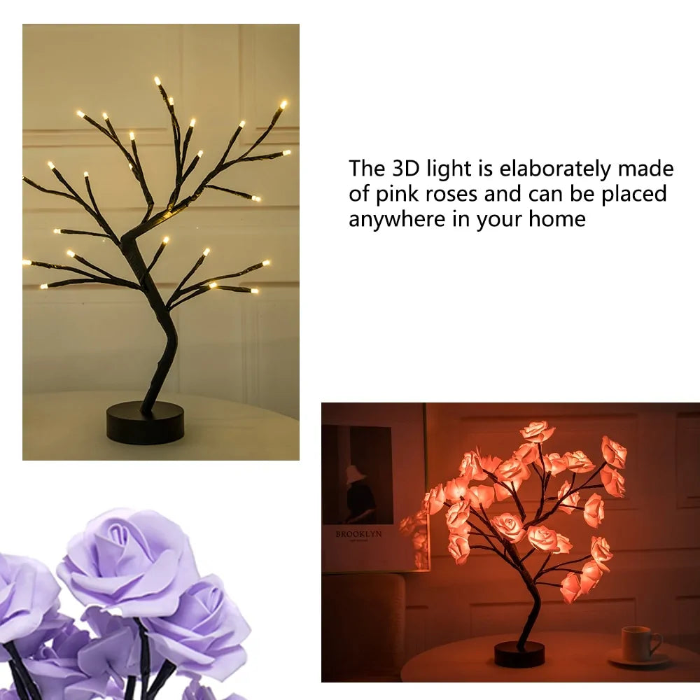 Lámpara de mesa LED con flor de rosa