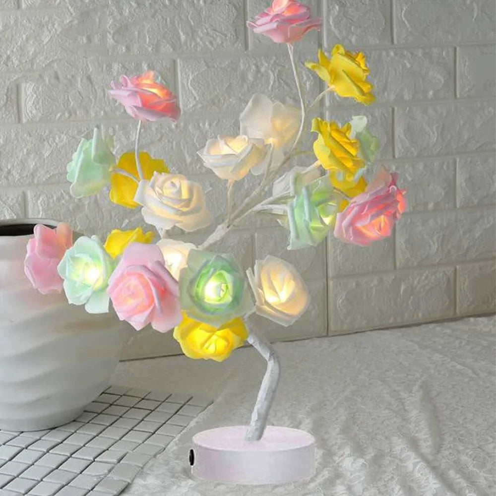 Lámpara de mesa LED con flor de rosa